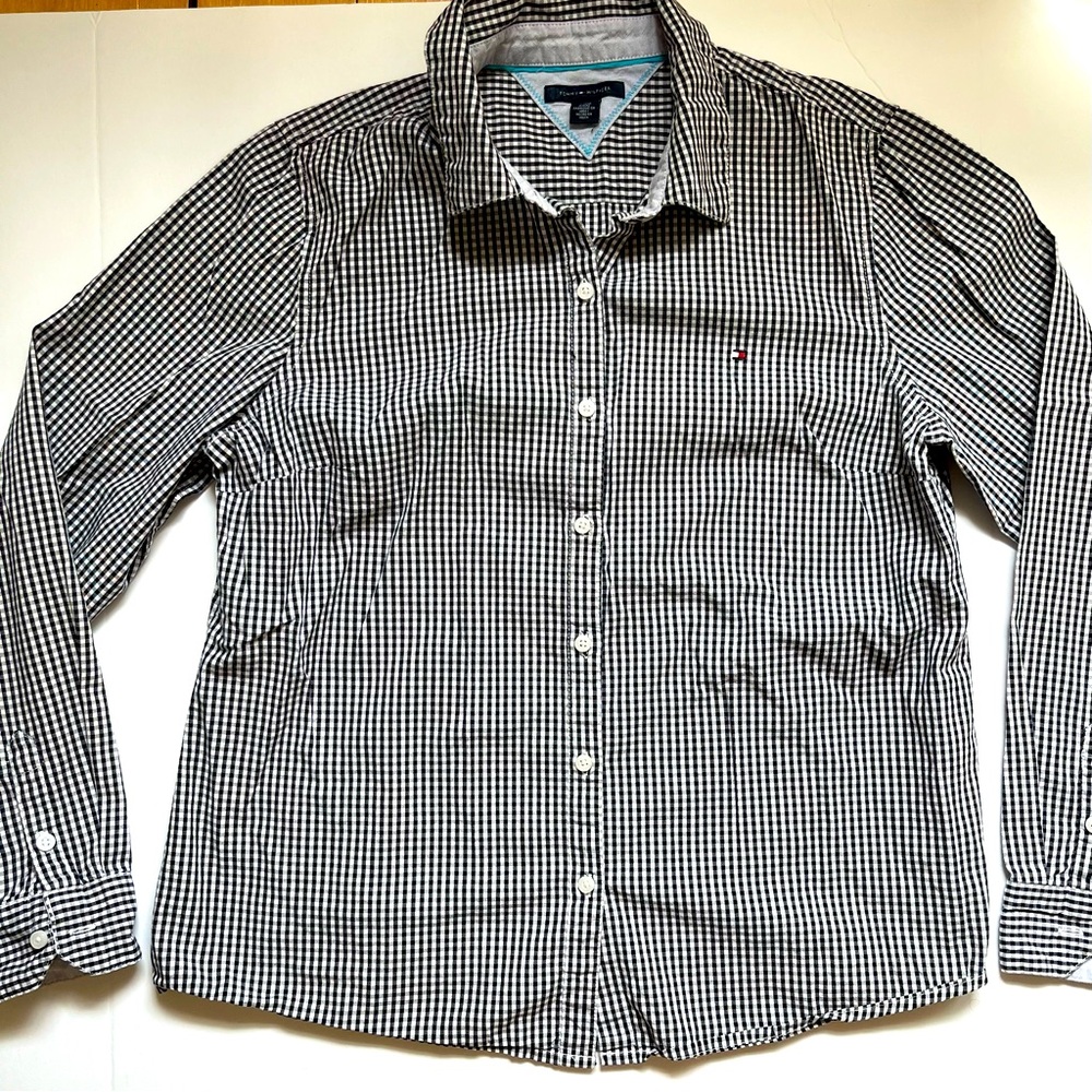 Tommy Hilfiger black and white checked Oxford button up shirt size large
